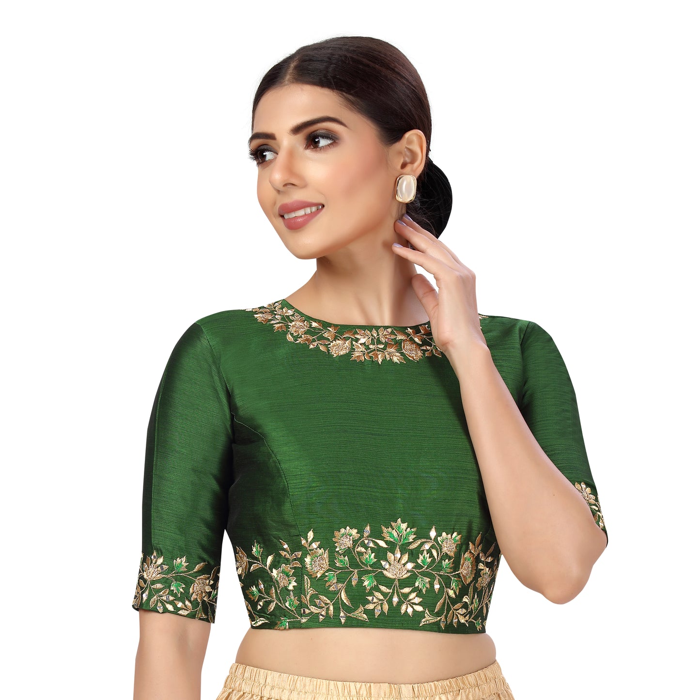 Women's Green Silk Embroidered Blouse (Design 2444)