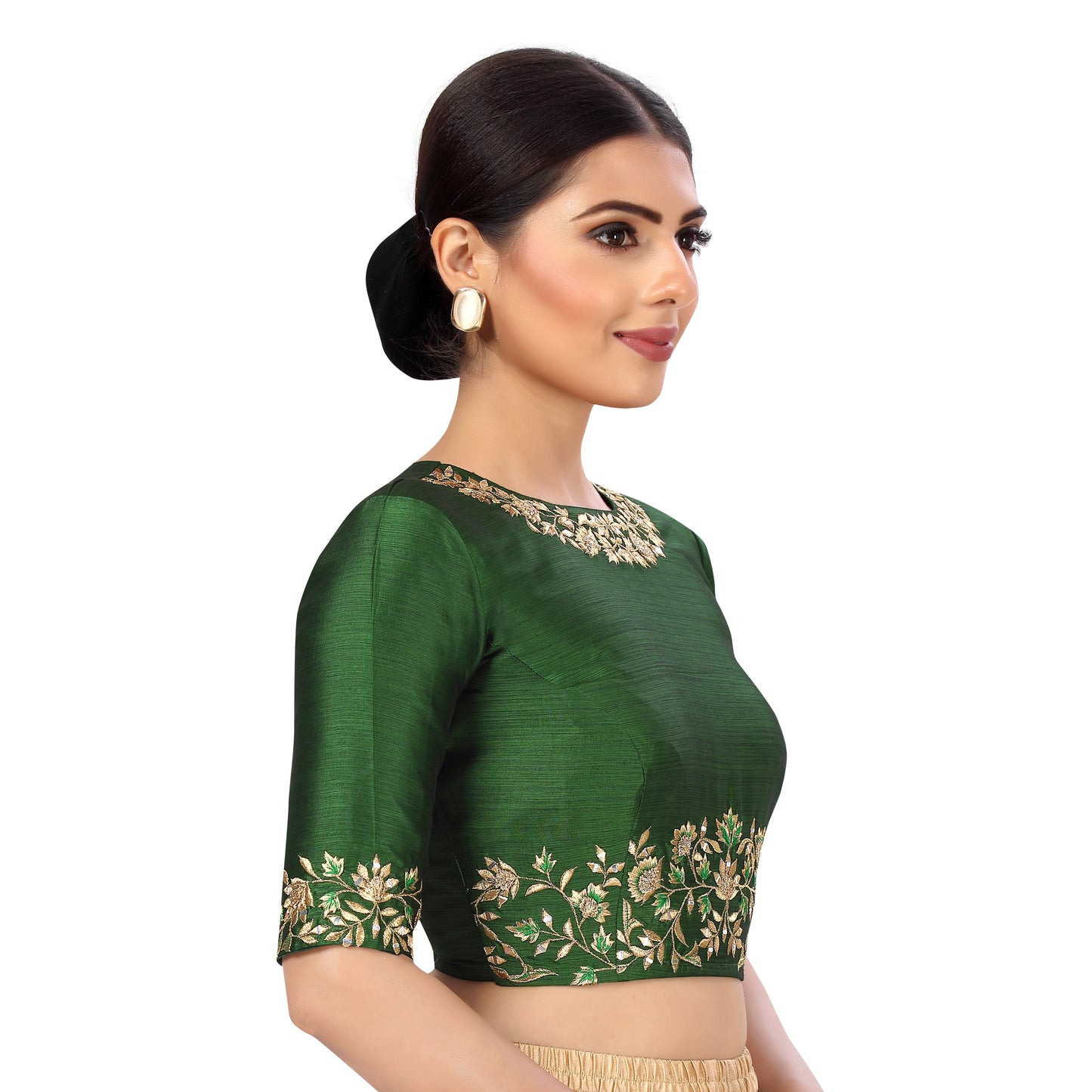 Women's Green Silk Embroidered Blouse (Design 2444)