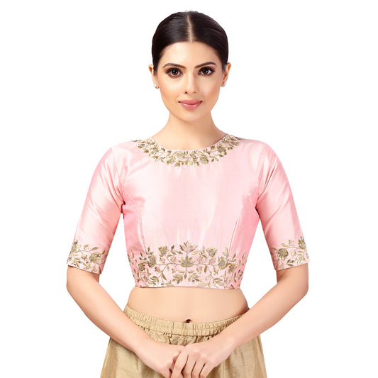 Women's Light Pink Silk Embroidered Blouse (Design 2444)