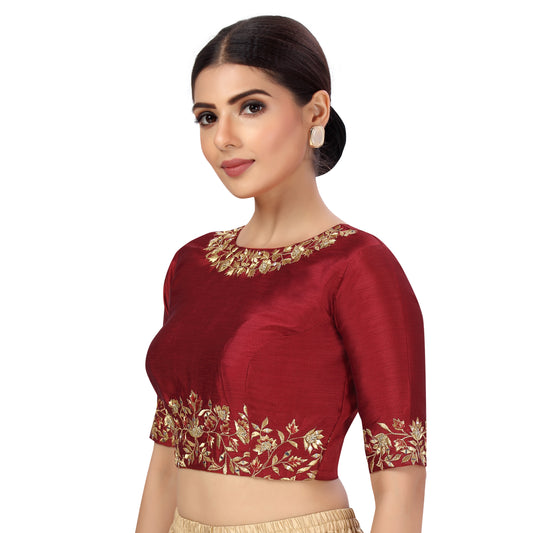 Women's Maroon Silk Embroidered Blouse (Design 2444)