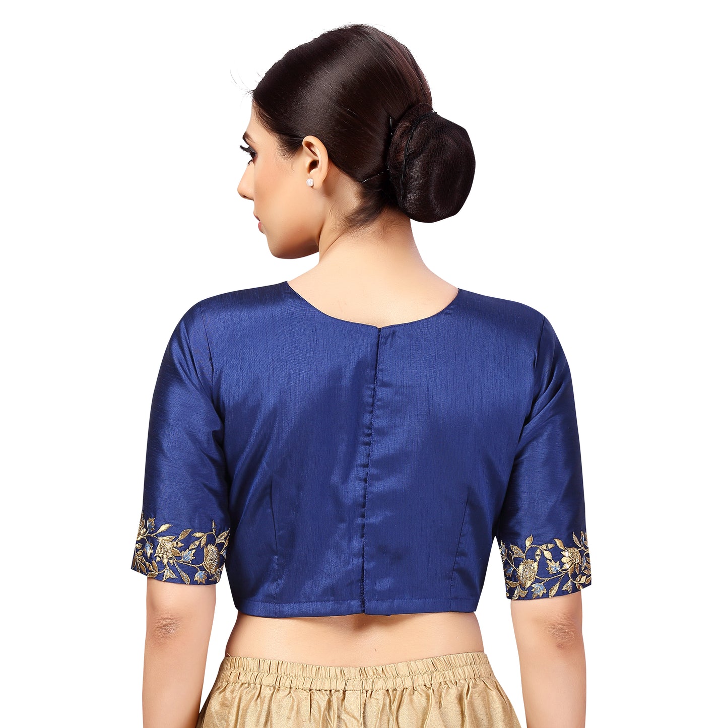 Women's Navy Blue Silk Embroidered Blouse (Design 2444)