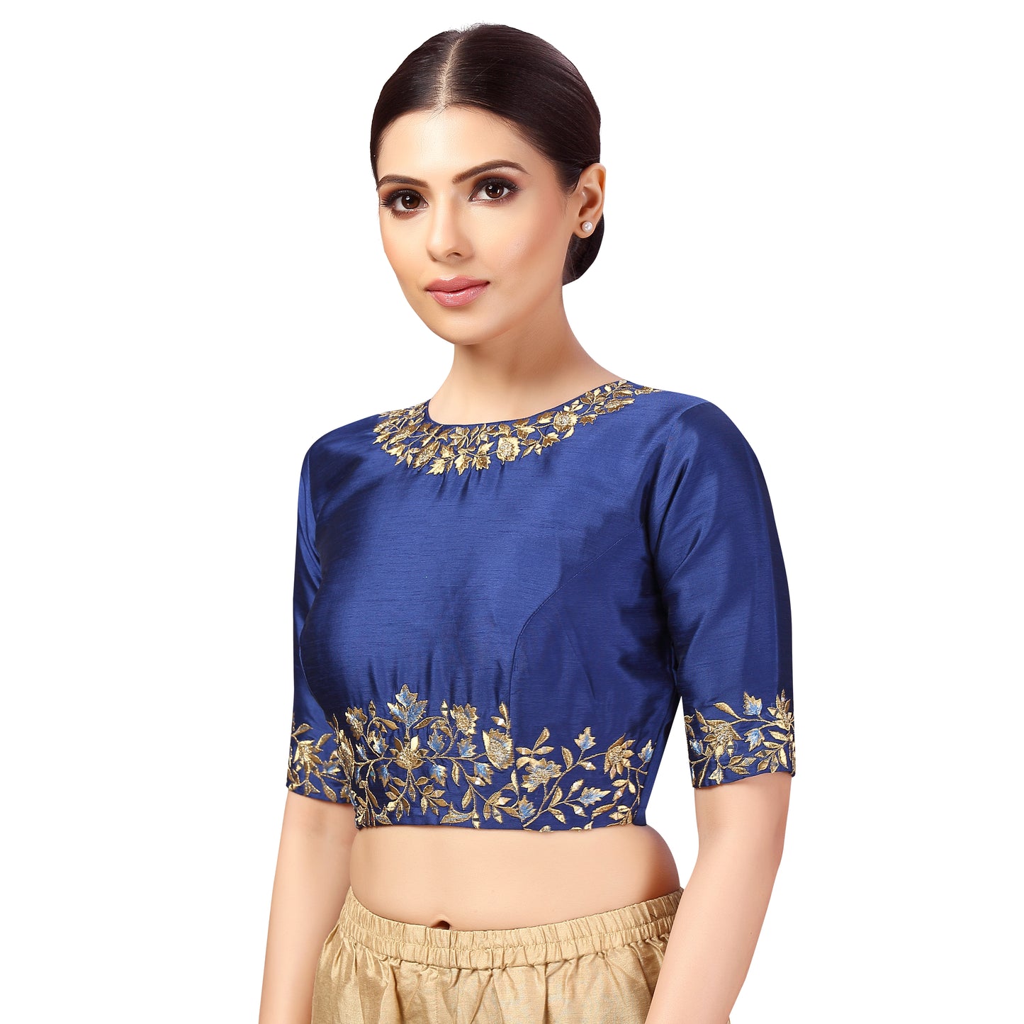 Women's Navy Blue Silk Embroidered Blouse (Design 2444)