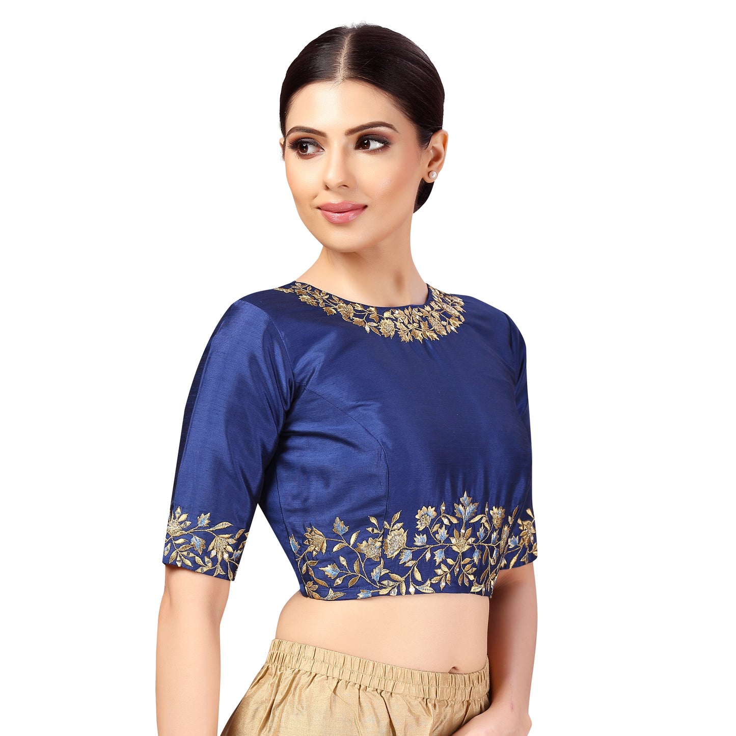 Women's Navy Blue Silk Embroidered Blouse (Design 2444)