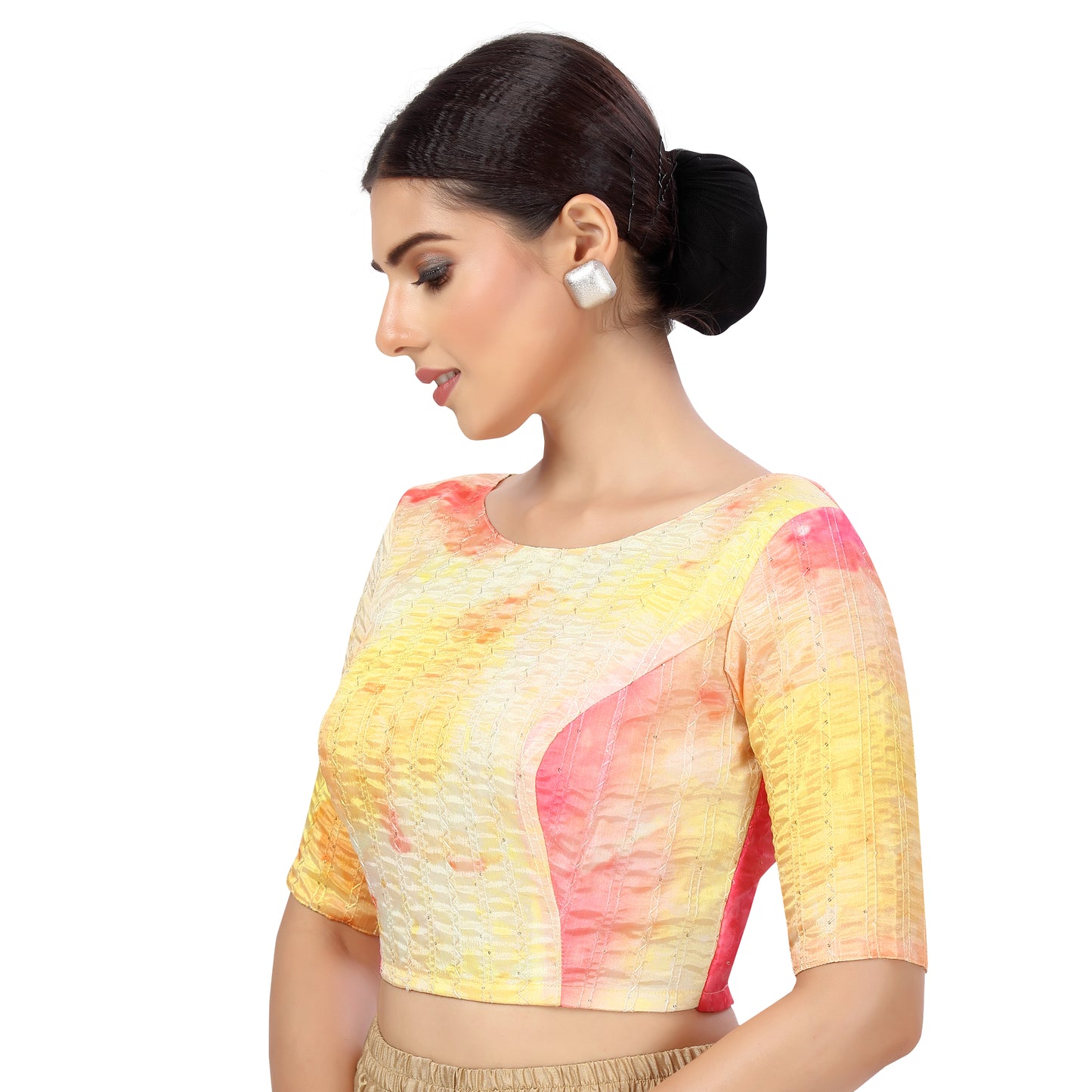 Women's Multicoloured Pastel Tie N Dye with Sequin Blouse (Design 2448)