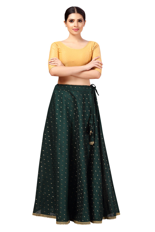 Women's Polyester Chanderi Silk Skirt Lehenga (2456 - Bottle Green)