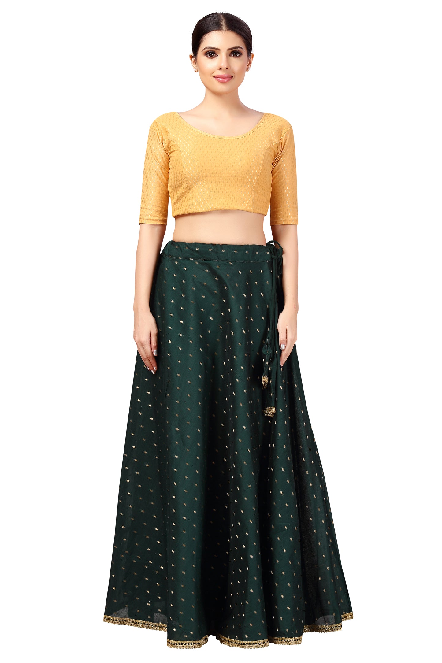 Women's Polyester Chanderi Silk Skirt Lehenga (2456 - Bottle Green)