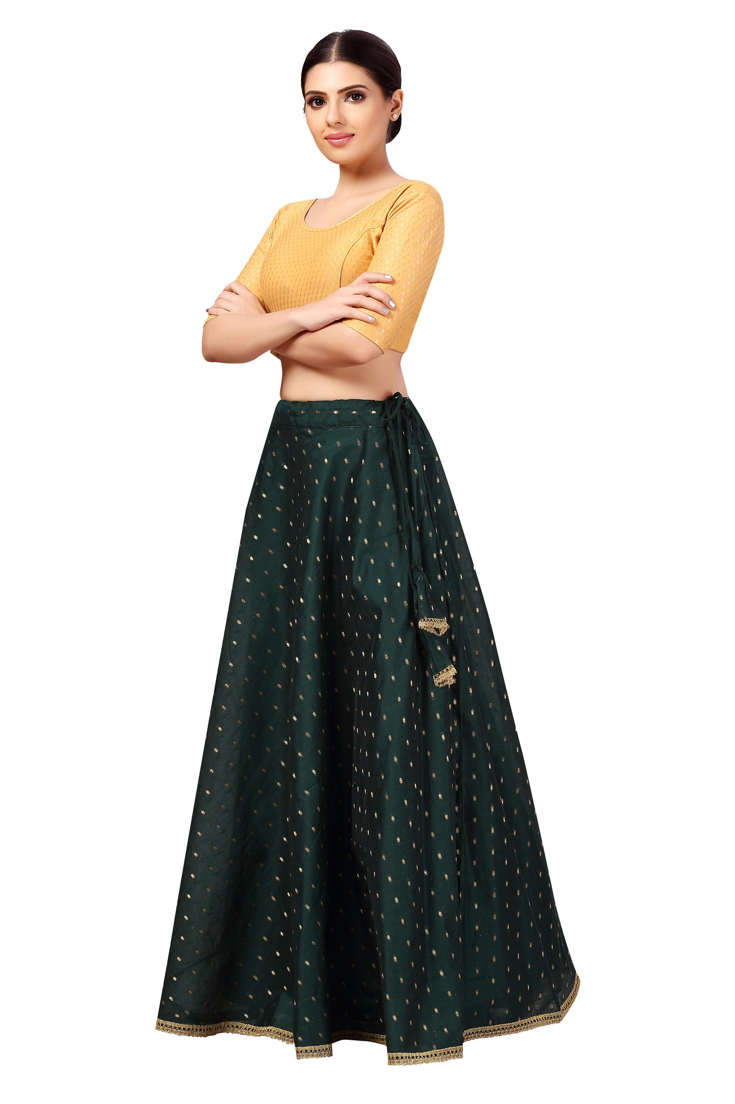 Women's Polyester Chanderi Silk Skirt Lehenga (2456 - Bottle Green)