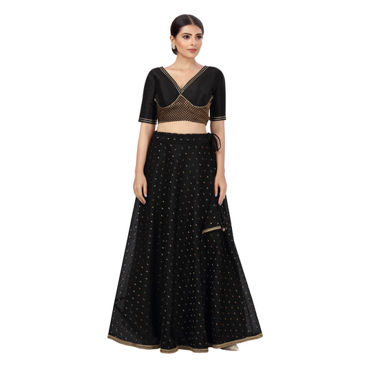 Women's Polyester Chanderi Silk Skirt Lehenga (2456 - Black)