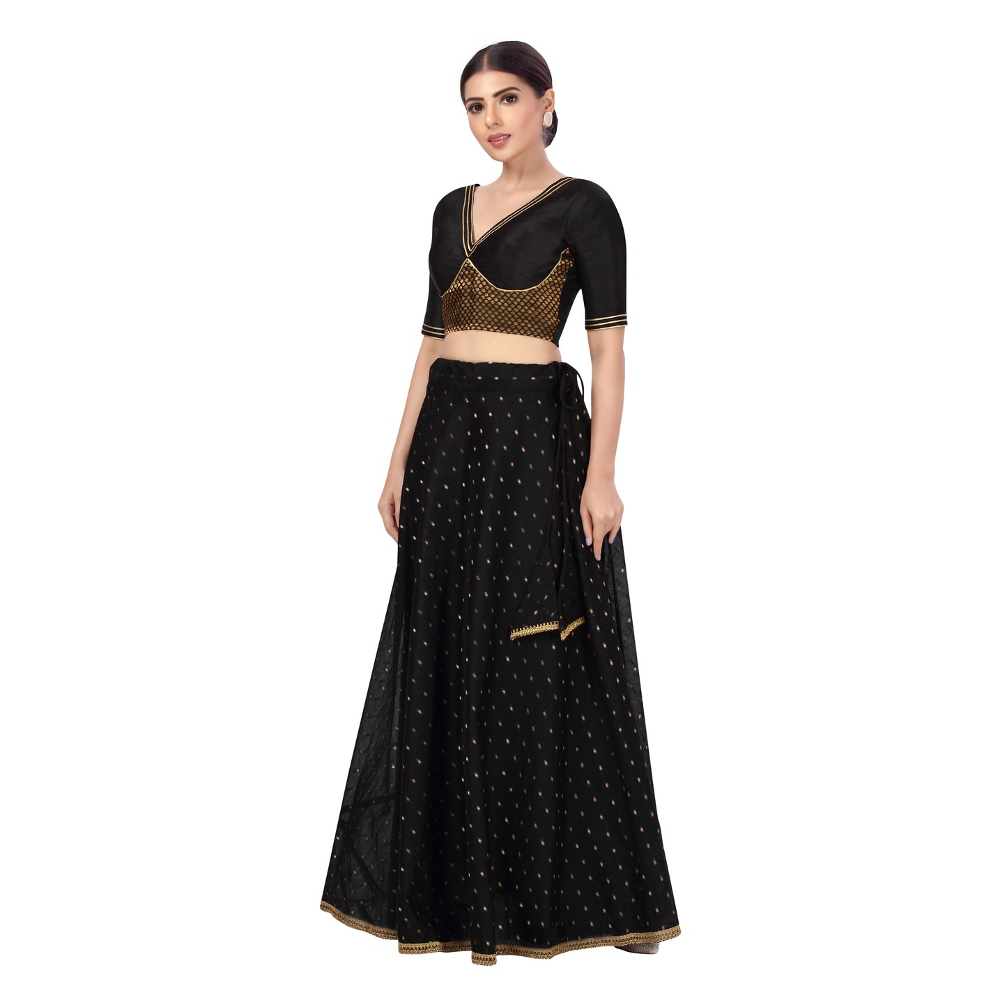 Women's Polyester Chanderi Silk Skirt Lehenga (2456 - Black)