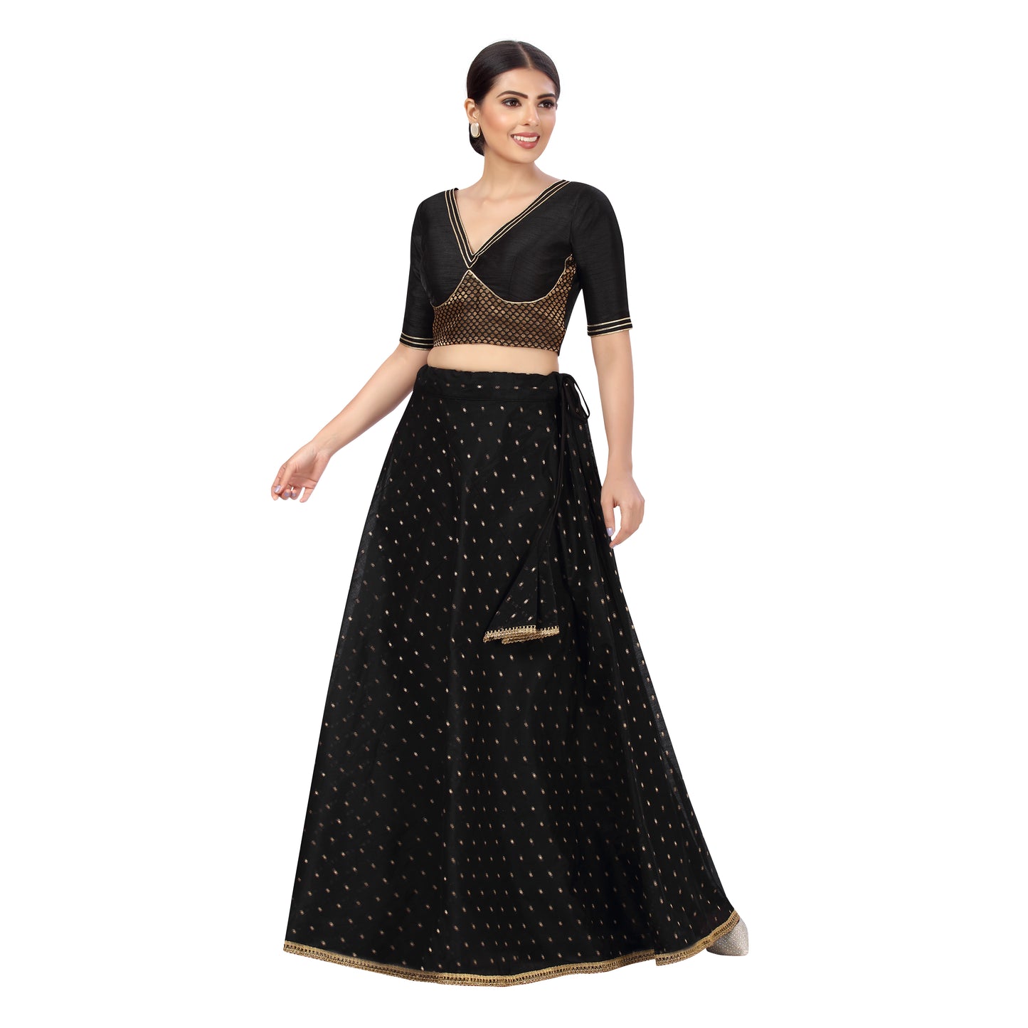 Women's Polyester Chanderi Silk Skirt Lehenga (2456 - Black)