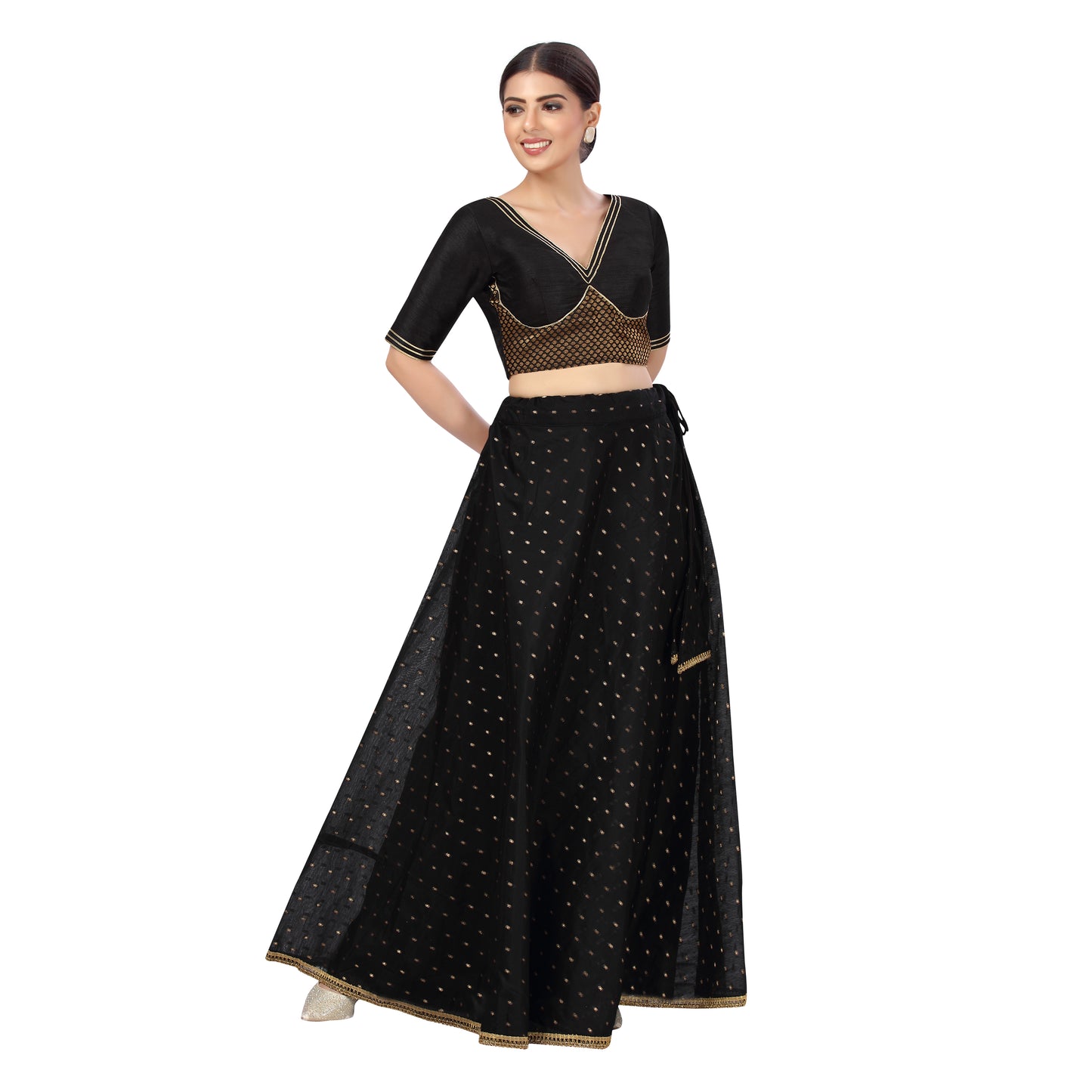 Women's Polyester Chanderi Silk Skirt Lehenga (2456 - Black)