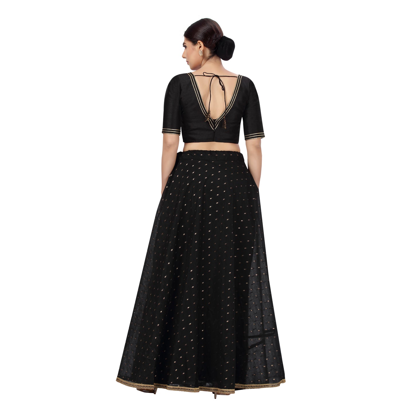 Women's Polyester Chanderi Silk Skirt Lehenga (2456 - Black)