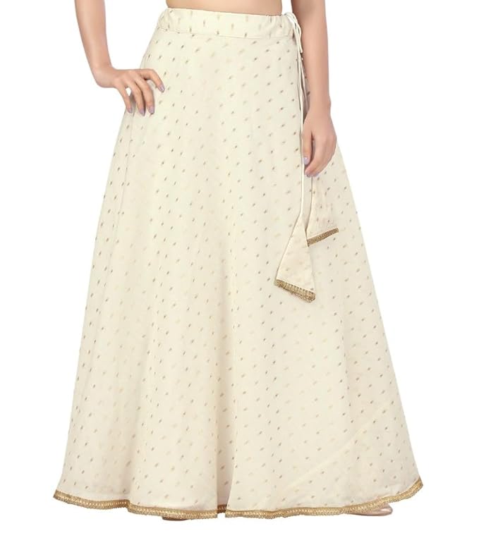 Women's Polyester Chanderi Silk Skirt Lehenga (2456 - Cream)