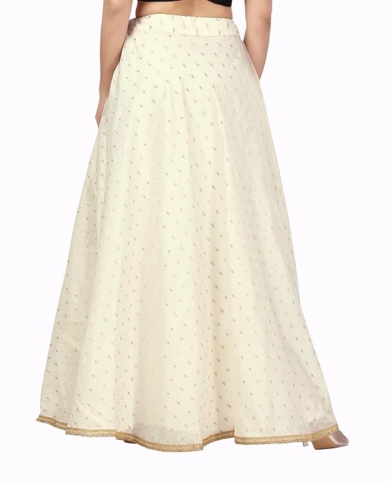 Women's Polyester Chanderi Silk Skirt Lehenga (2456 - Cream)