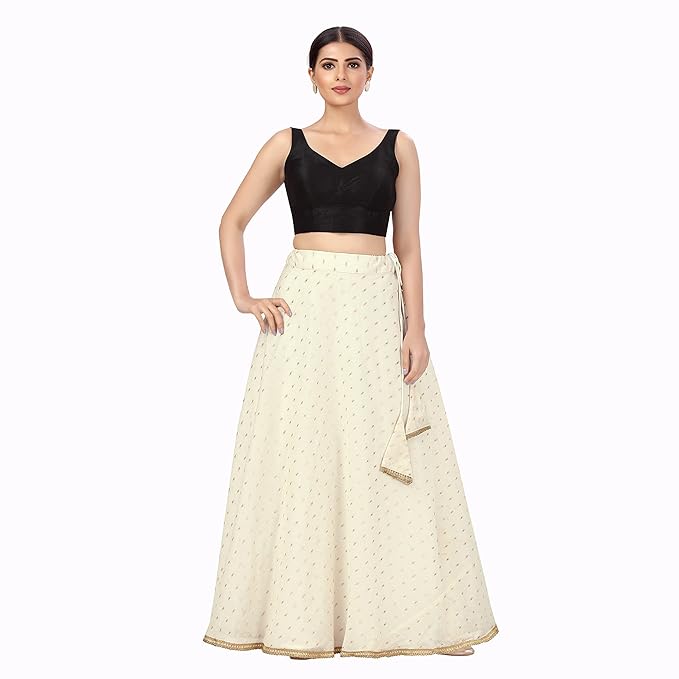 Women's Polyester Chanderi Silk Skirt Lehenga (2456 - Cream)