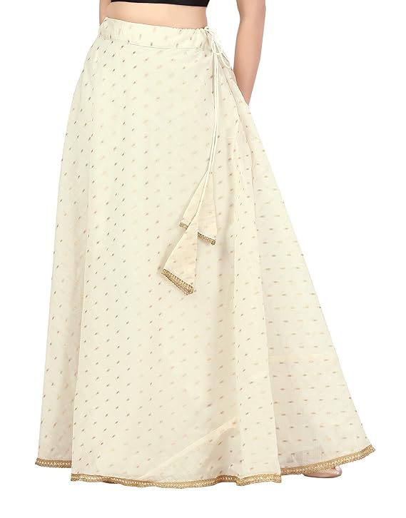 Women's Polyester Chanderi Silk Skirt Lehenga (2456 - Cream)