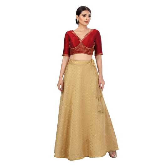 Women's Polyester Chanderi Silk Skirt Lehenga (2456 - Gold)