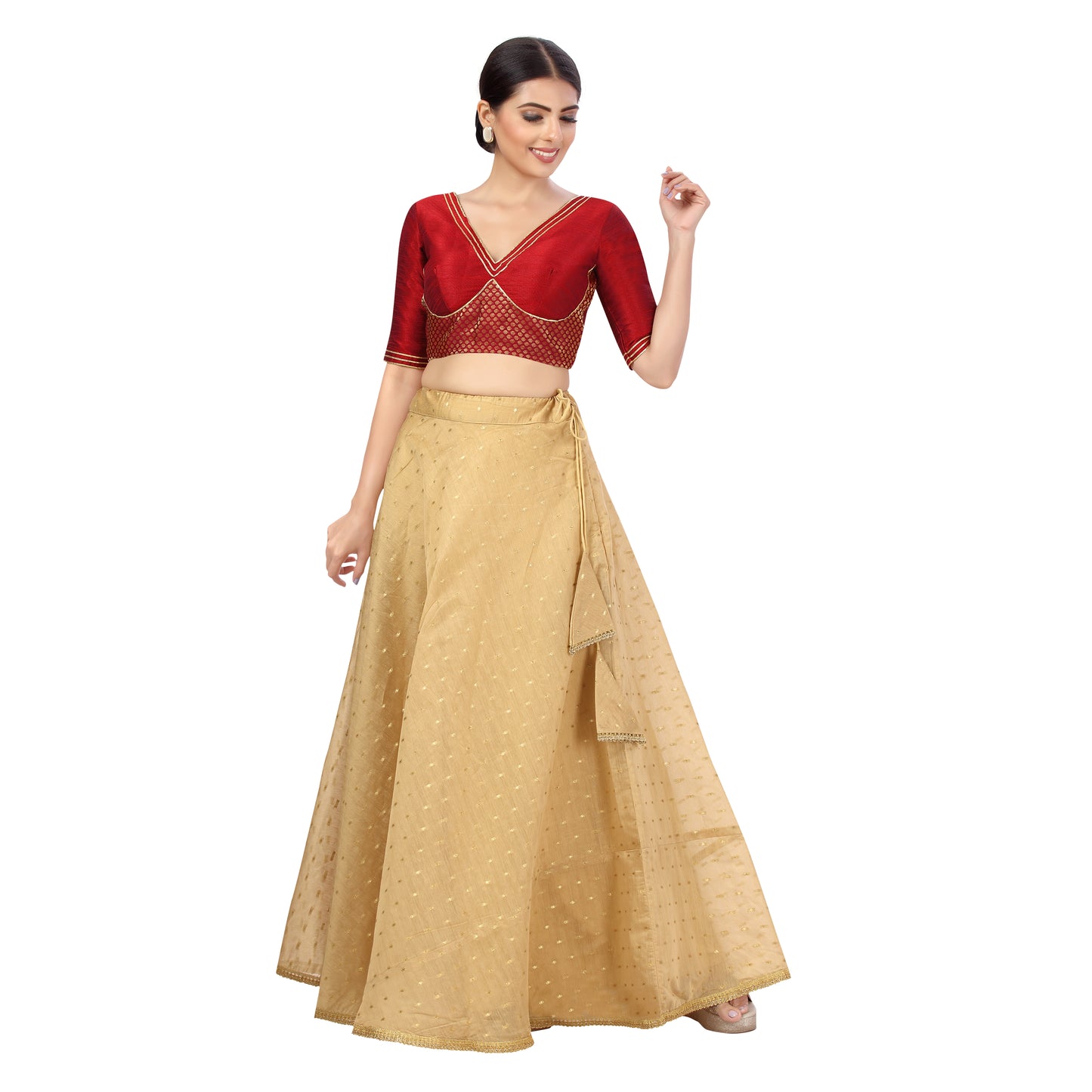 Women's Polyester Chanderi Silk Skirt Lehenga (2456 - Gold)