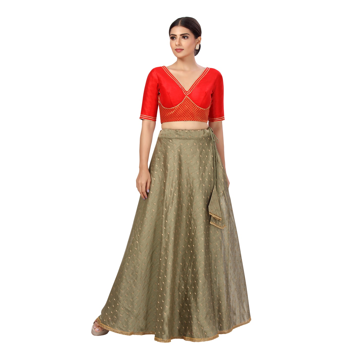 Women's Polyester Chanderi Silk Skirt Lehenga (2456 - Grey)