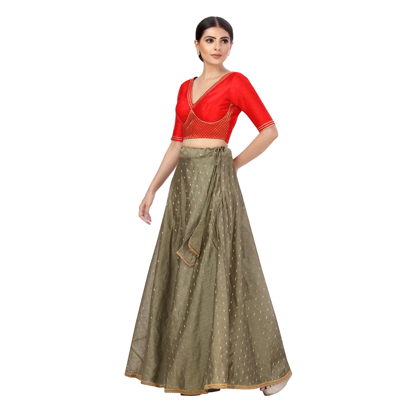 Women's Polyester Chanderi Silk Skirt Lehenga (2456 - Grey)