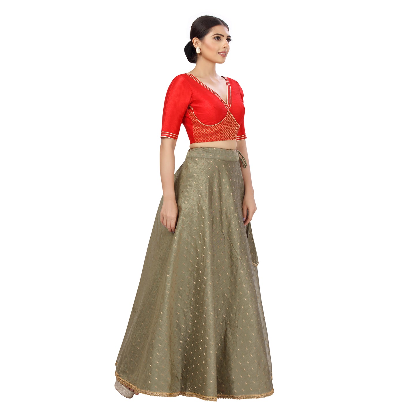 Women's Polyester Chanderi Silk Skirt Lehenga (2456 - Grey)