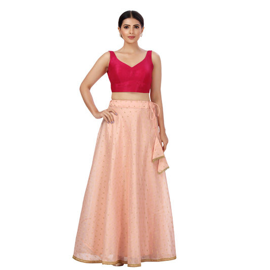 Women's Polyester Chanderi Silk Skirt Lehenga (2456 - Light Pink)