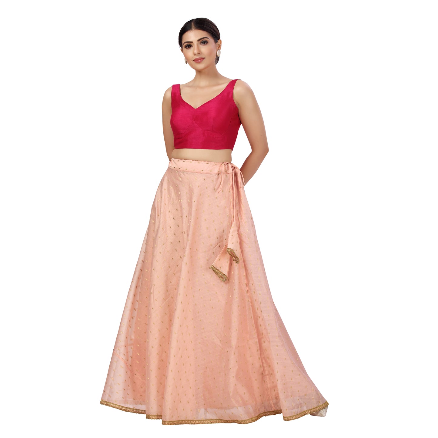 Women's Polyester Chanderi Silk Skirt Lehenga (2456 - Light Pink)