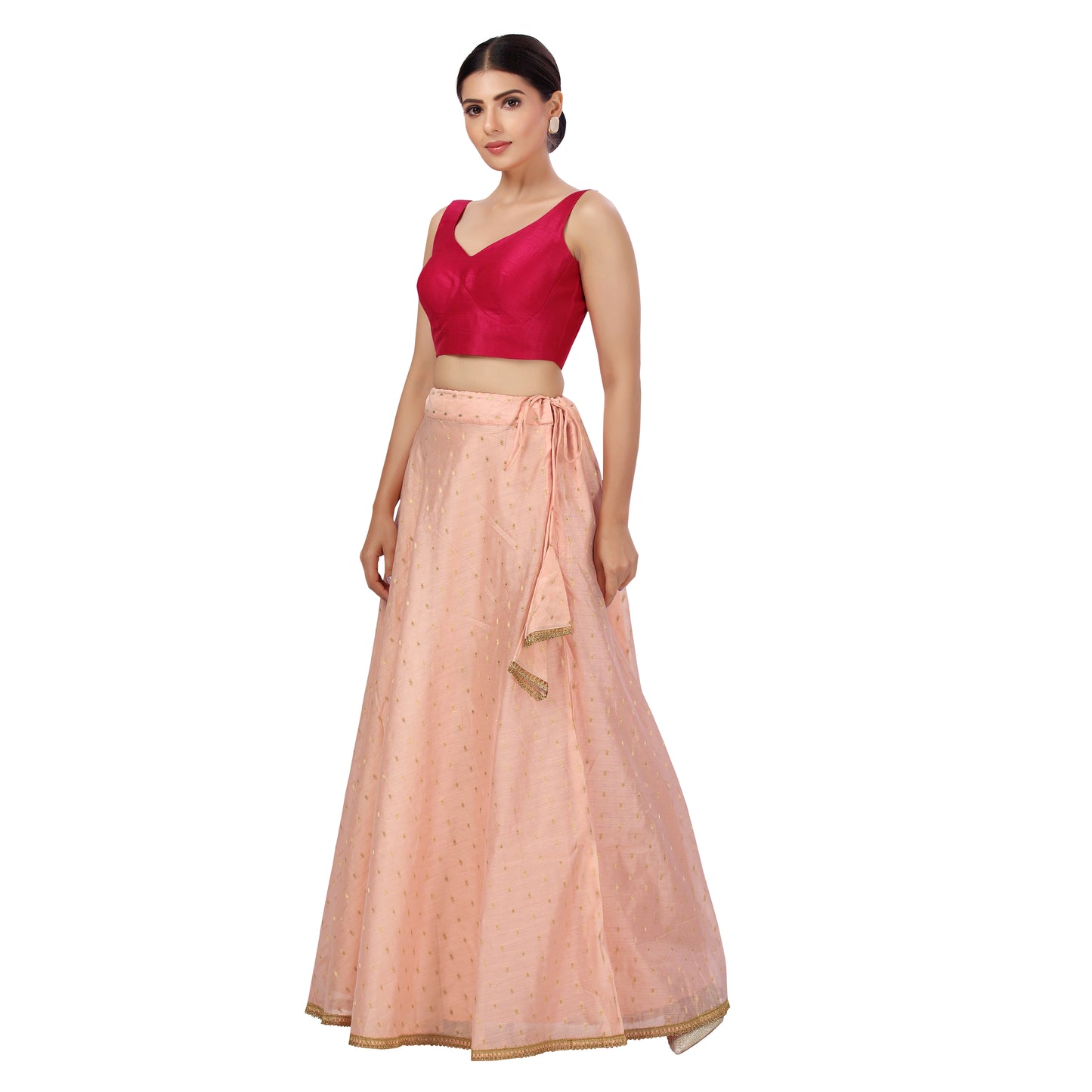 Women's Polyester Chanderi Silk Skirt Lehenga (2456 - Light Pink)