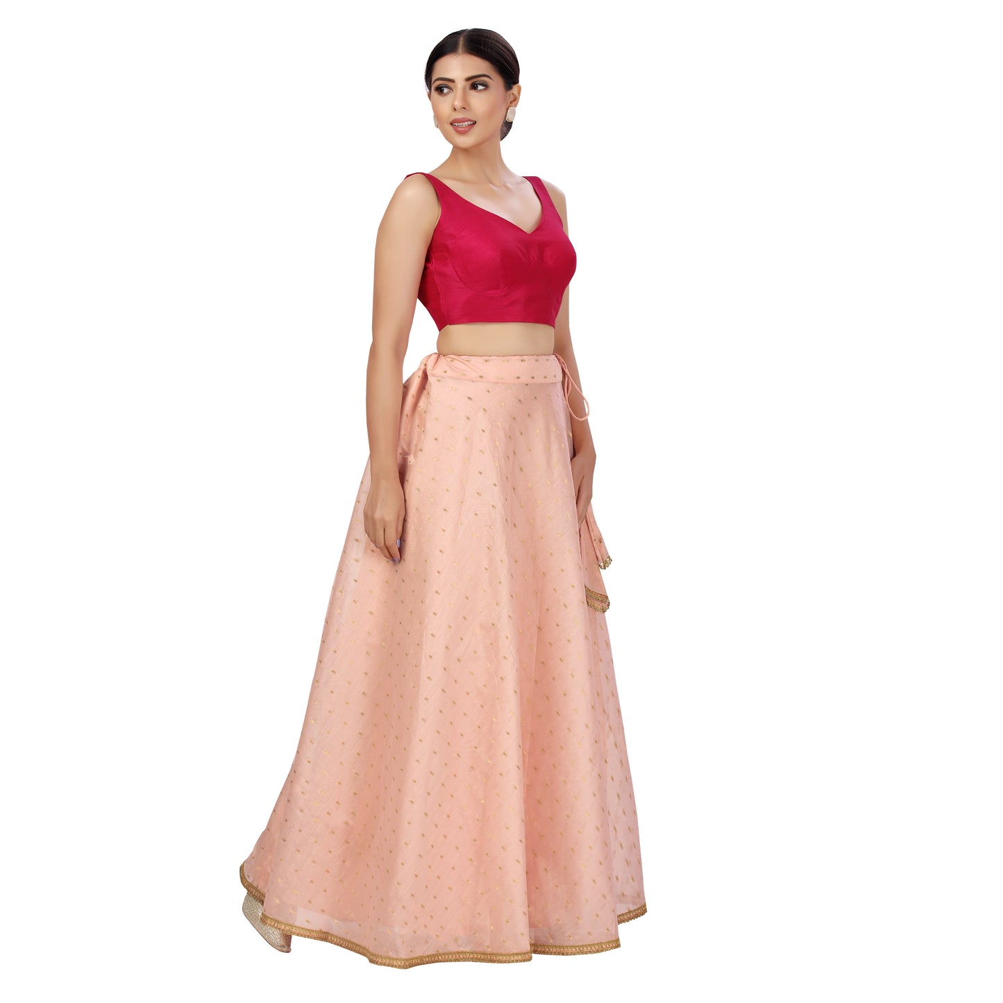 Women's Polyester Chanderi Silk Skirt Lehenga (2456 - Light Pink)