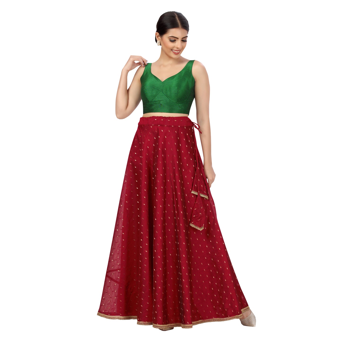 Women's Polyester Chanderi Silk Skirt Lehenga (2456 - Maroon)