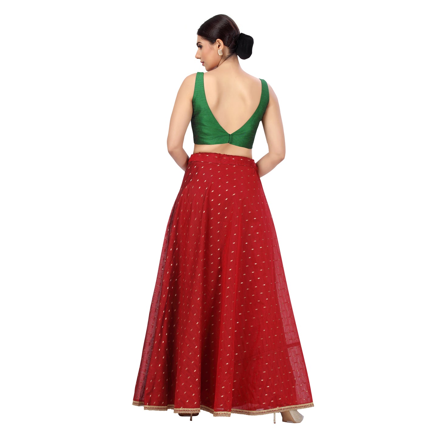 Women's Polyester Chanderi Silk Skirt Lehenga (2456 - Maroon)