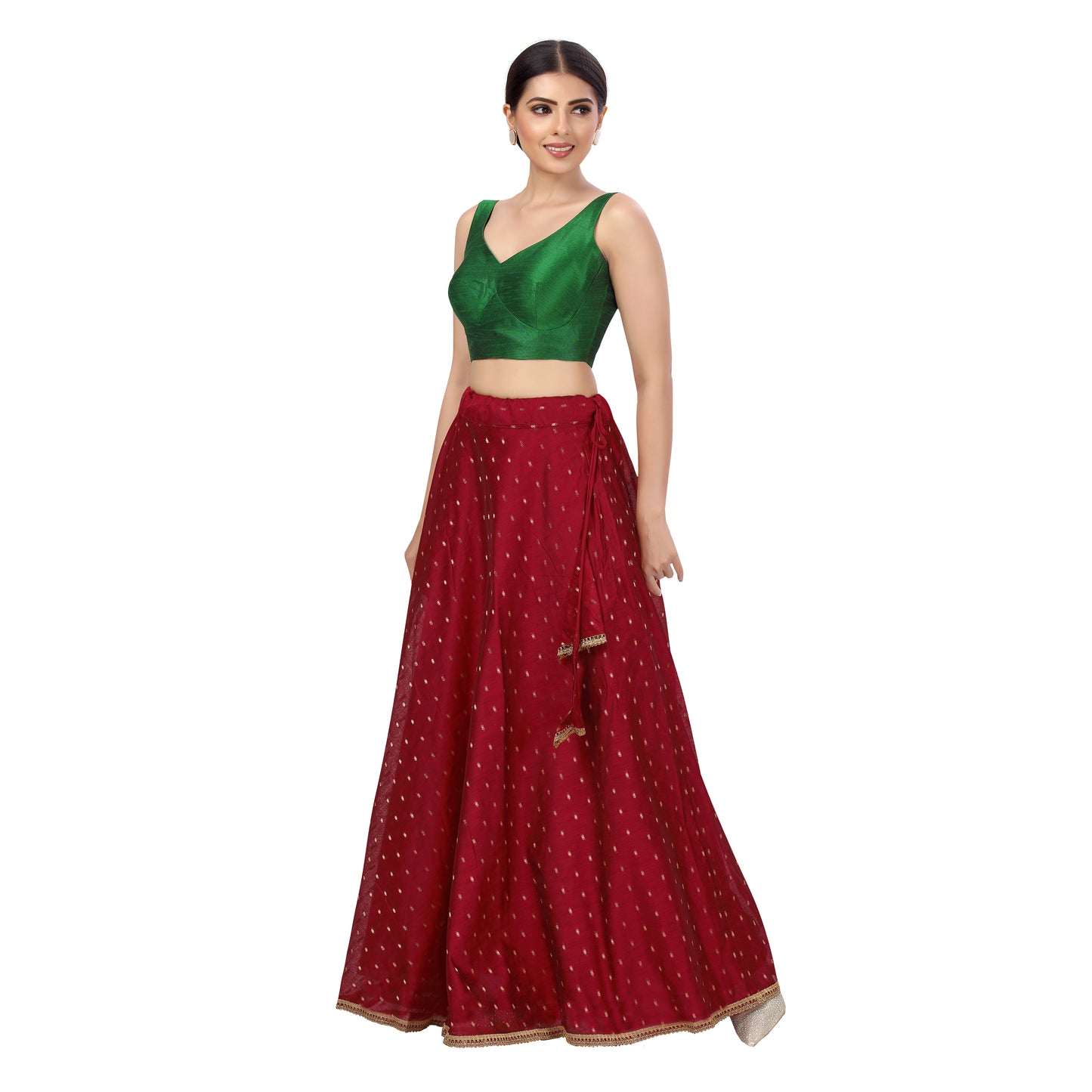 Women's Polyester Chanderi Silk Skirt Lehenga (2456 - Maroon)