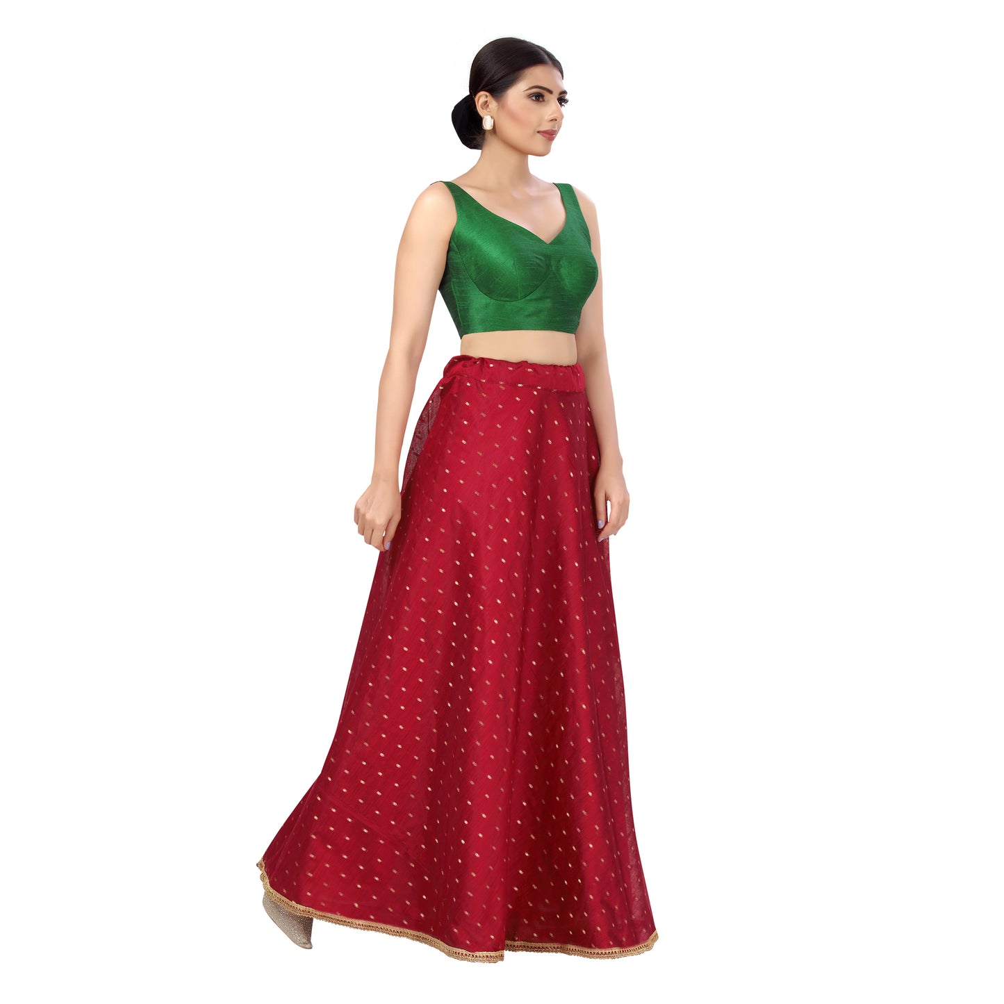 Women's Polyester Chanderi Silk Skirt Lehenga (2456 - Maroon)