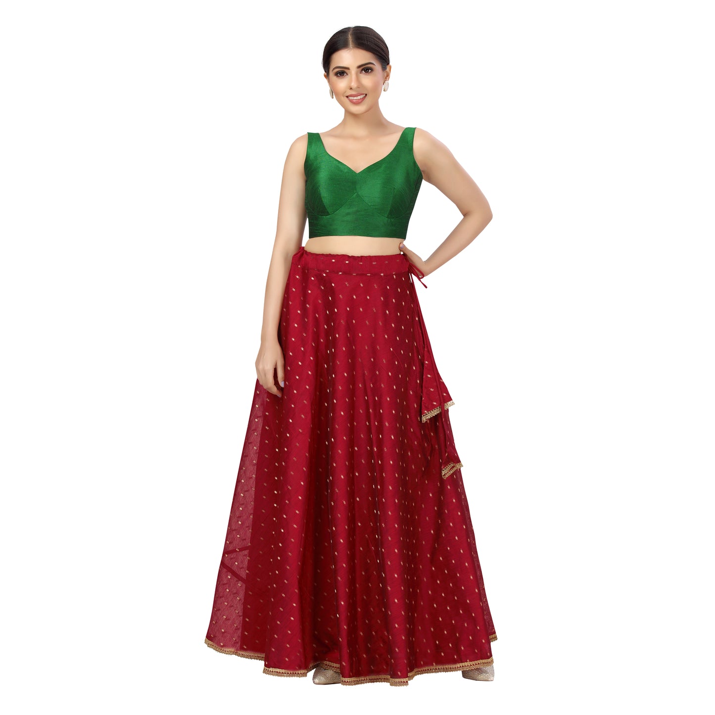 Women's Polyester Chanderi Silk Skirt Lehenga (2456 - Maroon)