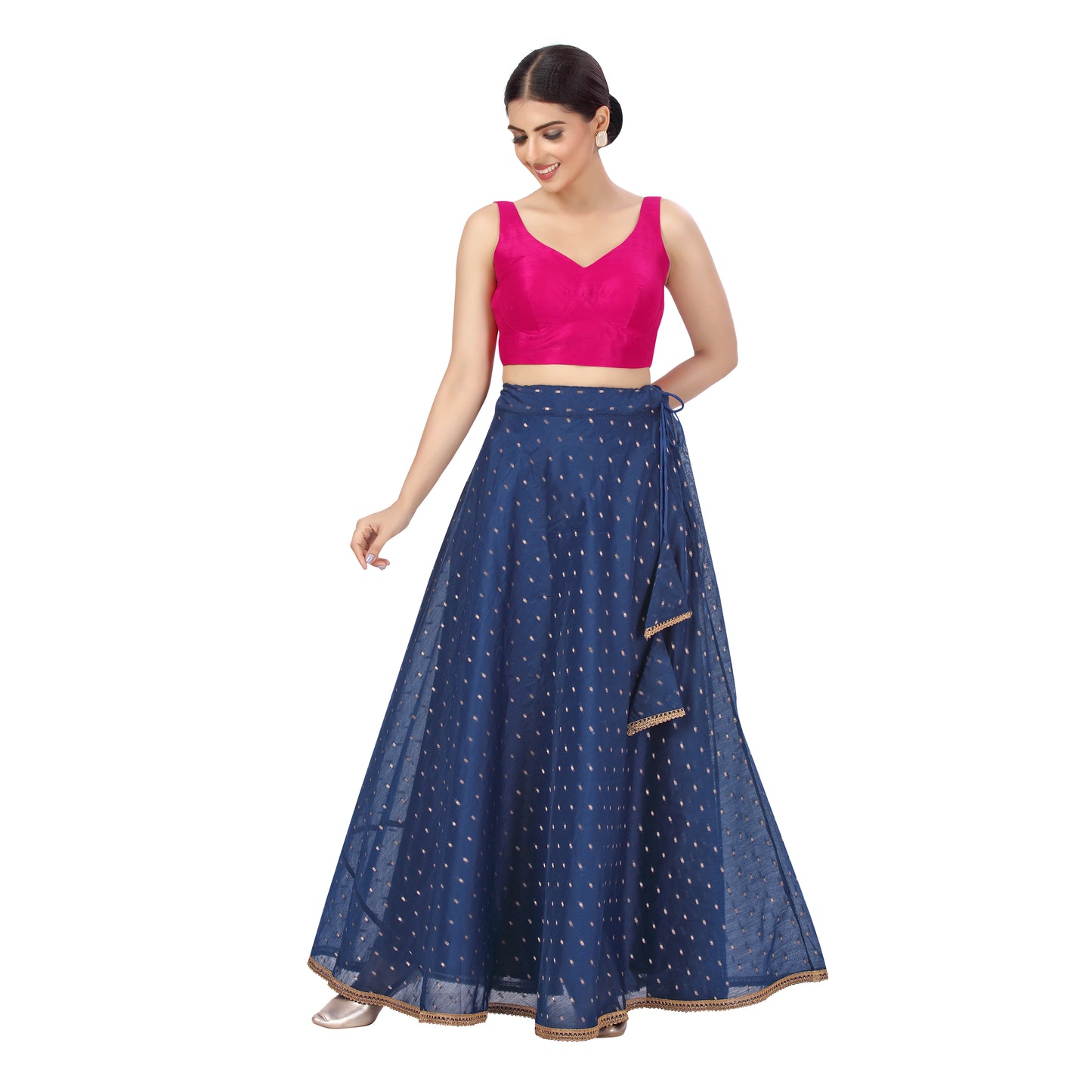 Women's Polyester Chanderi Silk Skirt Lehenga (2456 - Navy Blue)