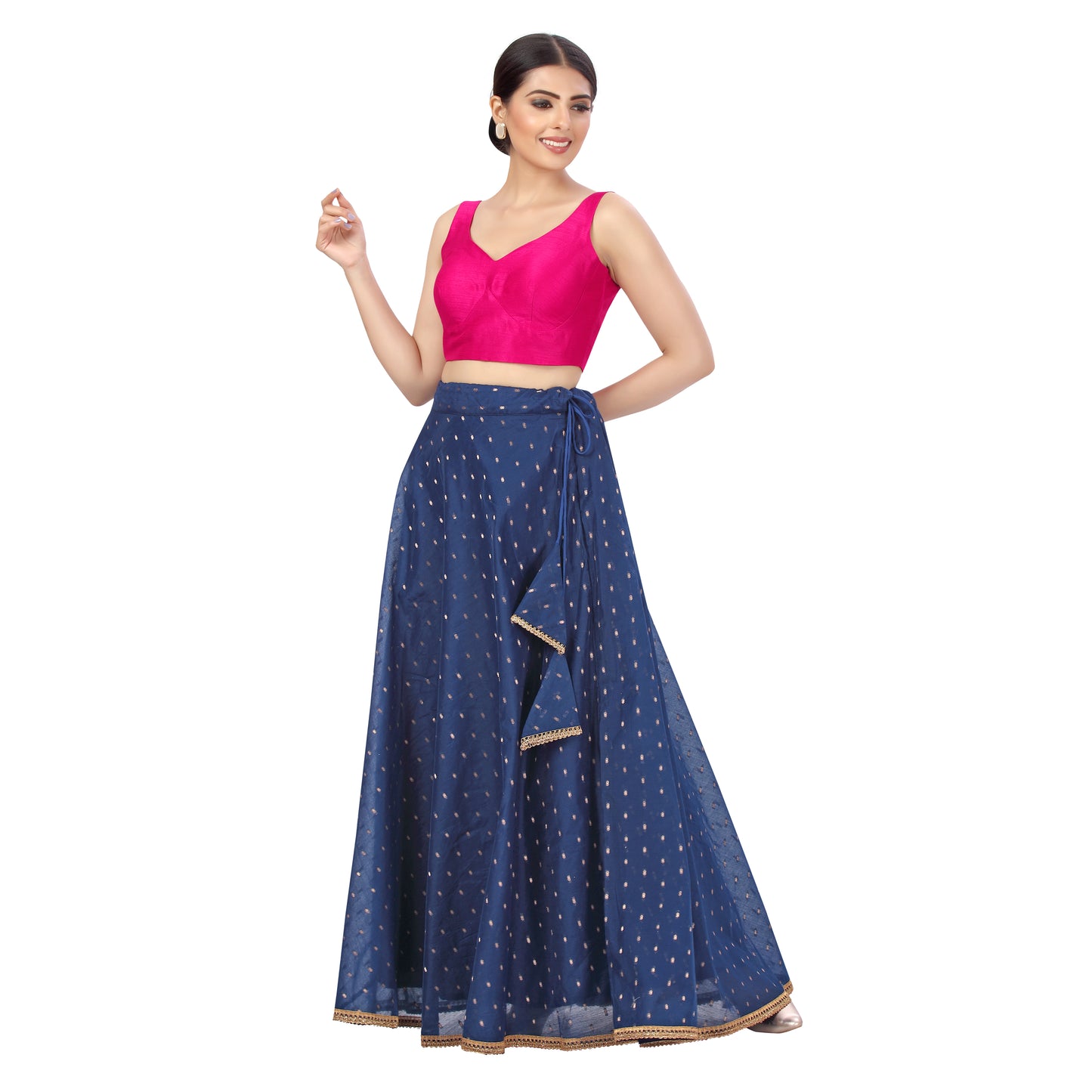 Women's Polyester Chanderi Silk Skirt Lehenga (2456 - Navy Blue)