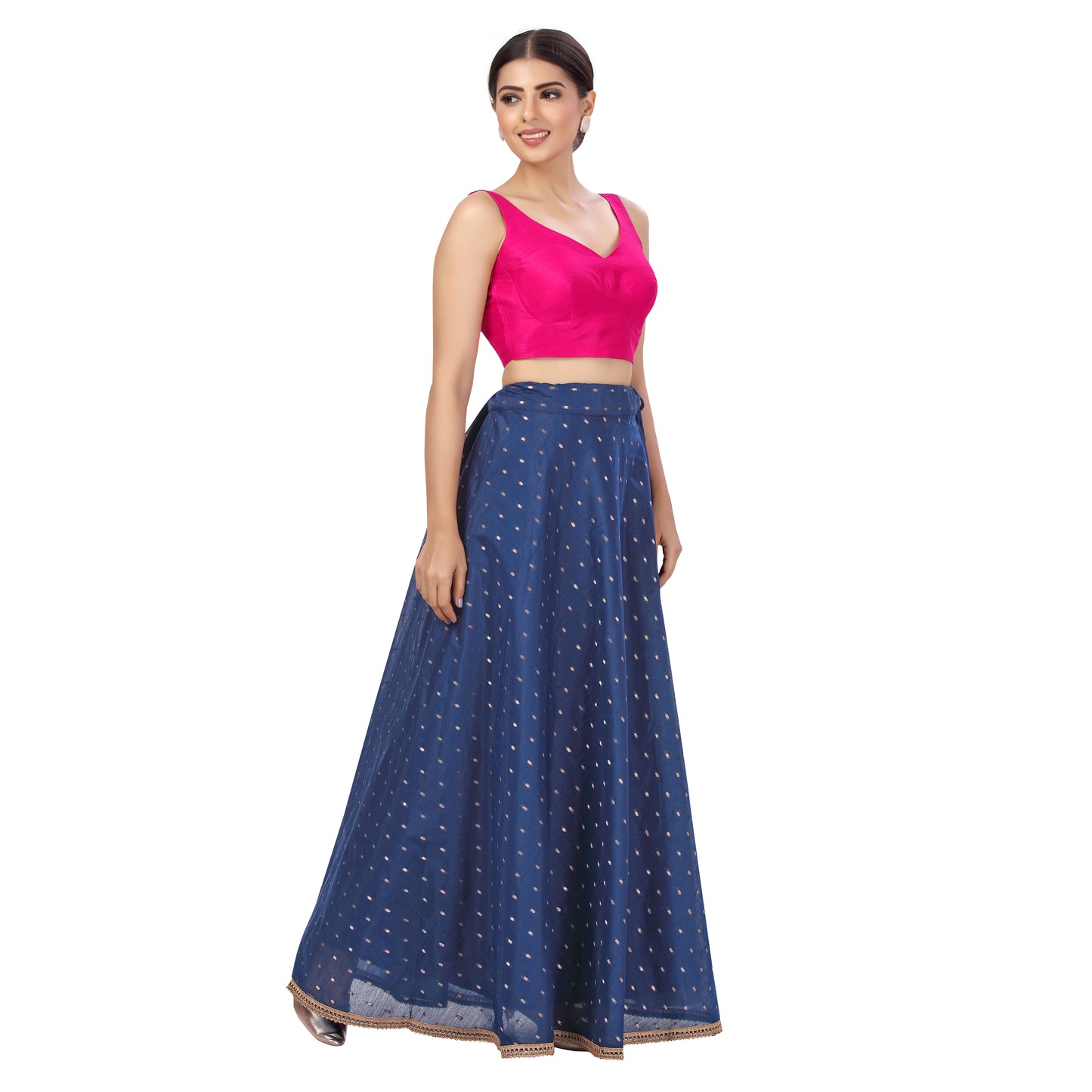 Women's Polyester Chanderi Silk Skirt Lehenga (2456 - Navy Blue)