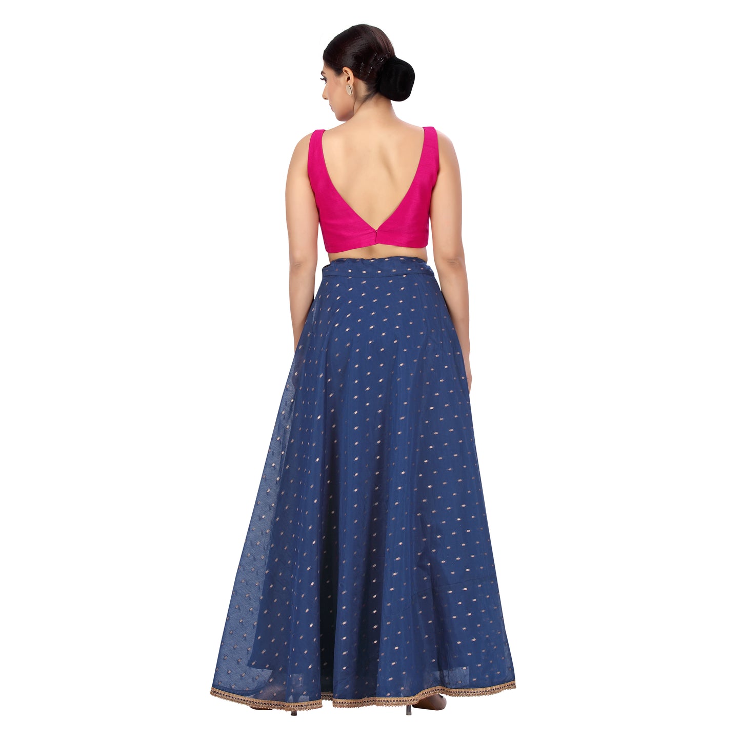 Women's Polyester Chanderi Silk Skirt Lehenga (2456 - Navy Blue)