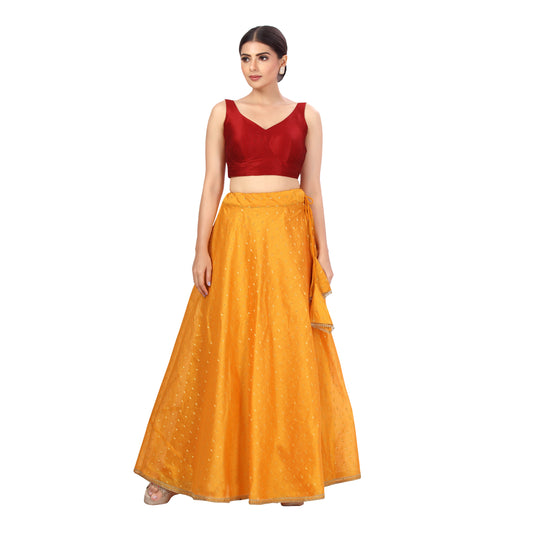 Women's Polyester Chanderi Silk Skirt Lehenga (2456 - Orange)