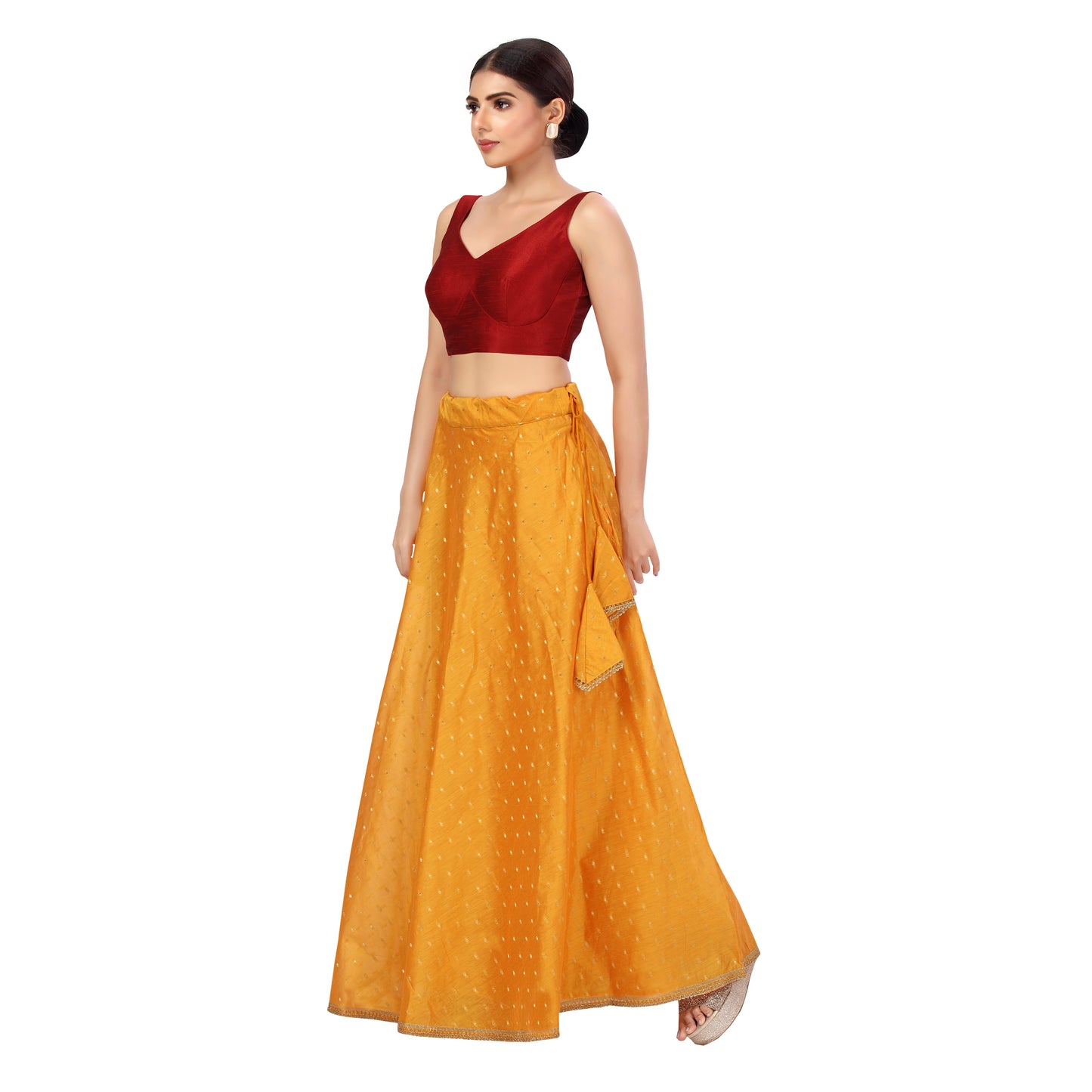 Women's Polyester Chanderi Silk Skirt Lehenga (2456 - Orange)