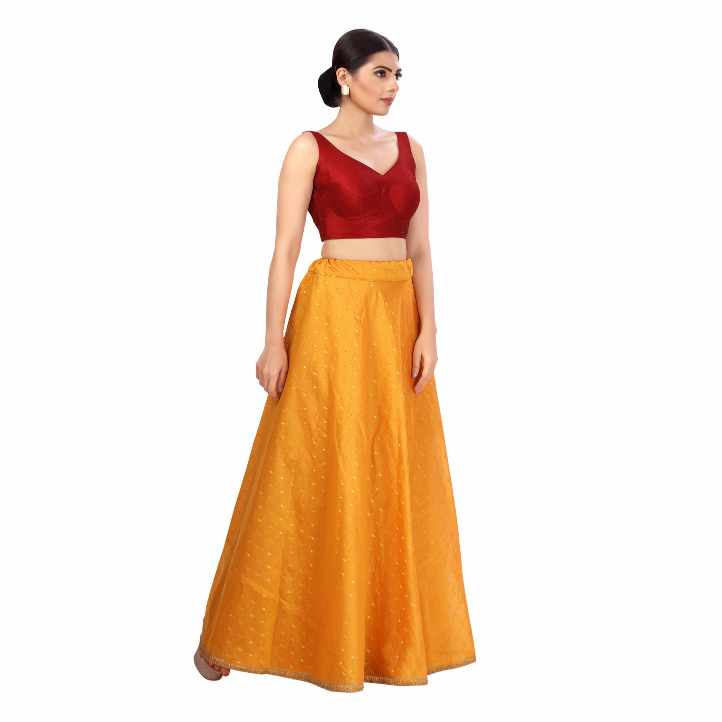 Women's Polyester Chanderi Silk Skirt Lehenga (2456 - Orange)