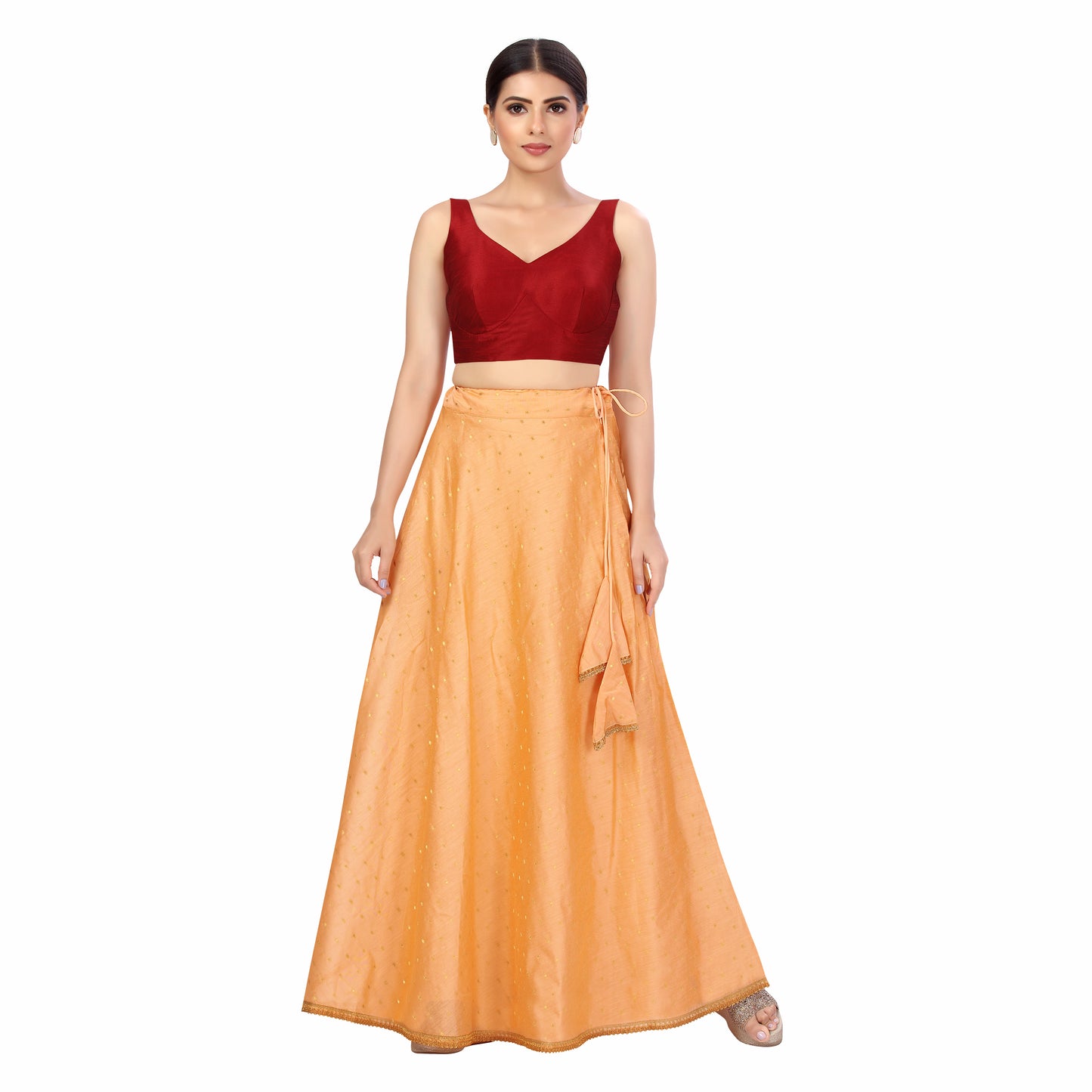 Women's Polyester Chanderi Silk Skirt Lehenga (2456 - Peach)