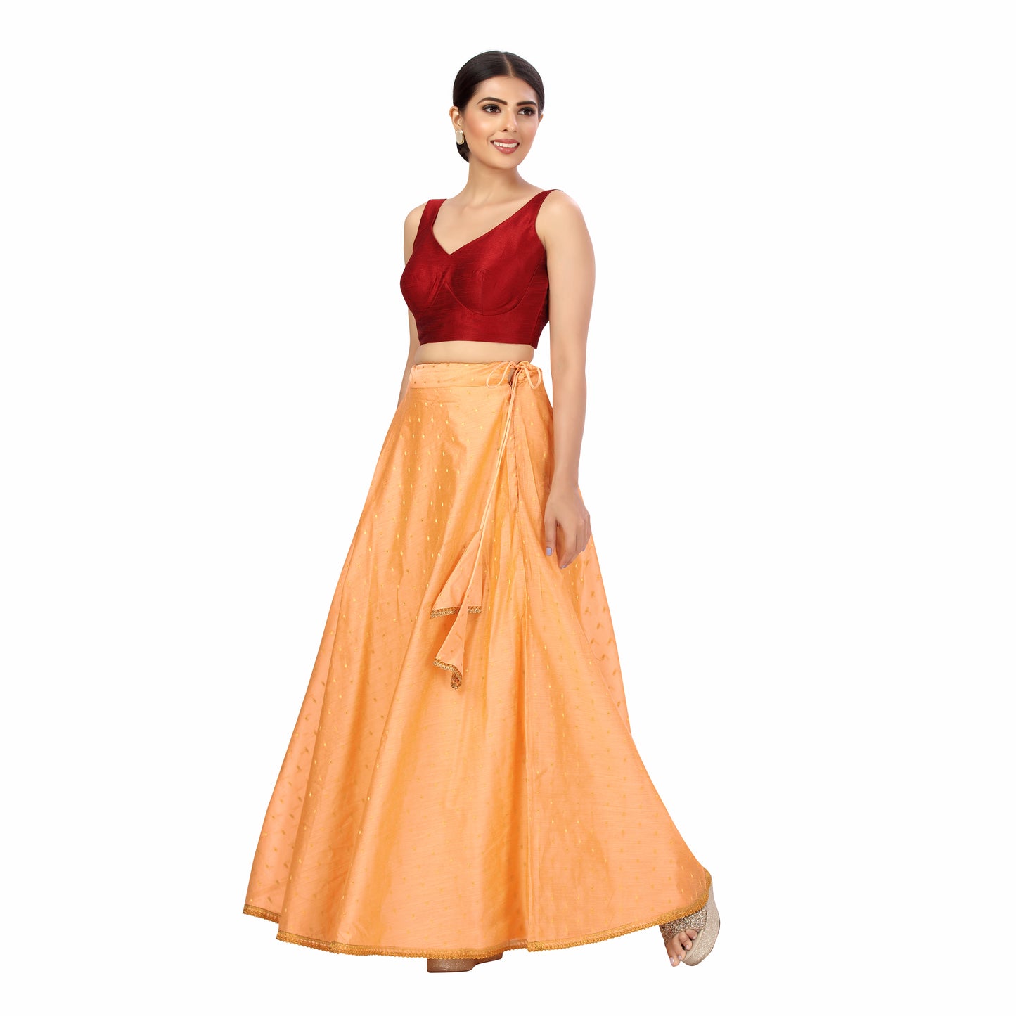 Women's Polyester Chanderi Silk Skirt Lehenga (2456 - Peach)