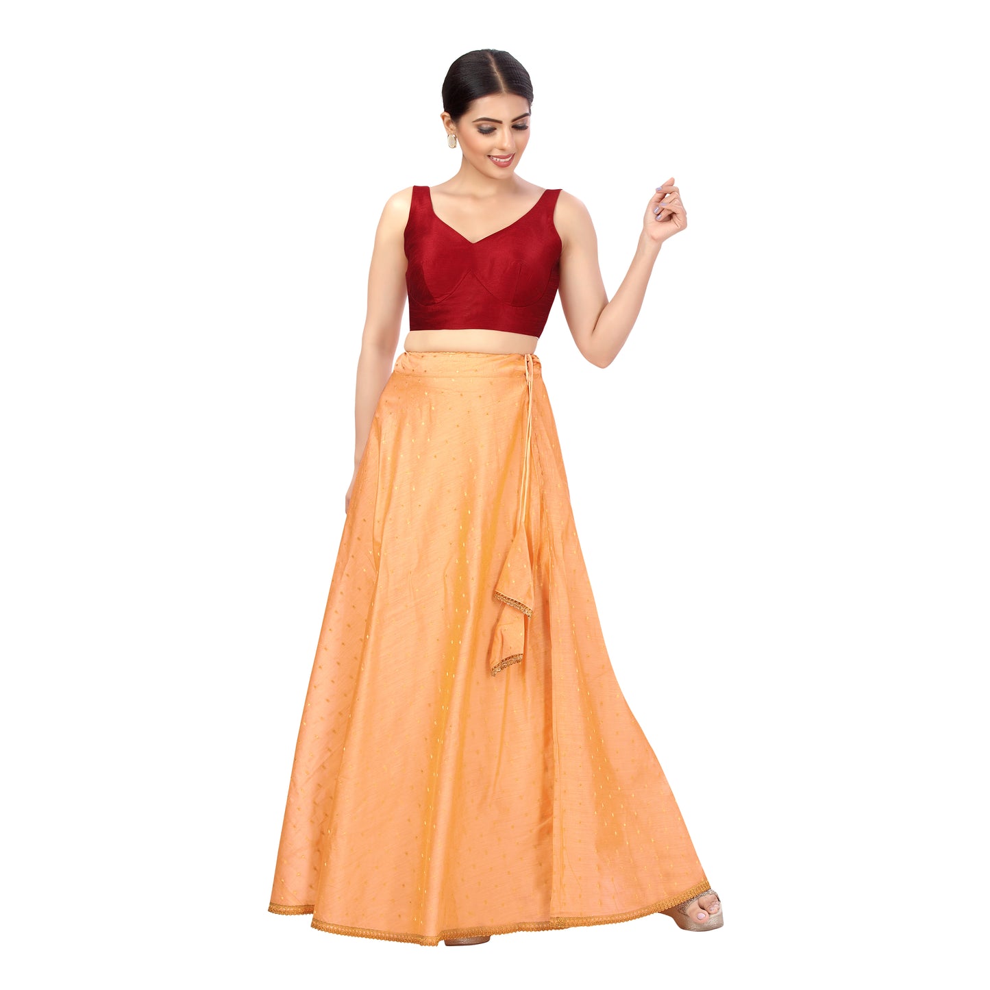 Women's Polyester Chanderi Silk Skirt Lehenga (2456 - Peach)