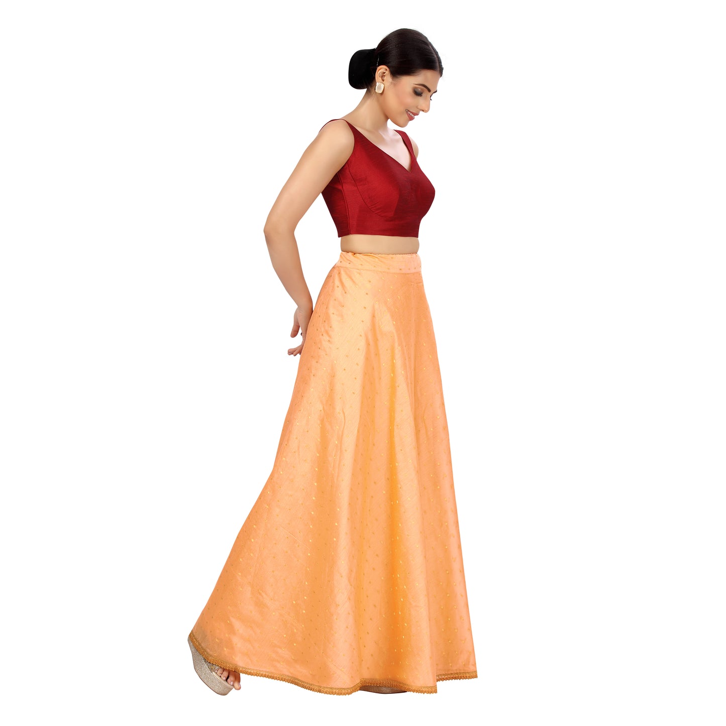 Women's Polyester Chanderi Silk Skirt Lehenga (2456 - Peach)