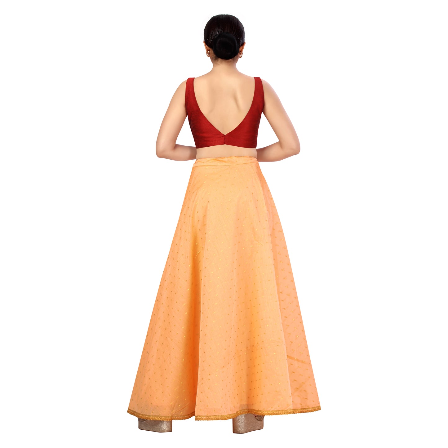 Women's Polyester Chanderi Silk Skirt Lehenga (2456 - Peach)