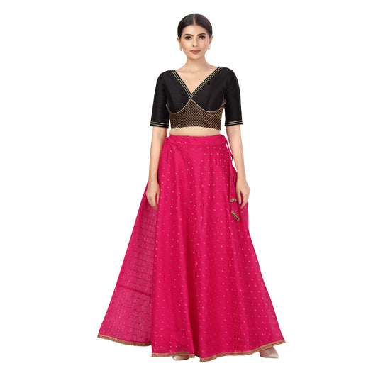 Women's Polyester Chanderi Silk Skirt Lehenga (2456 - Pink)