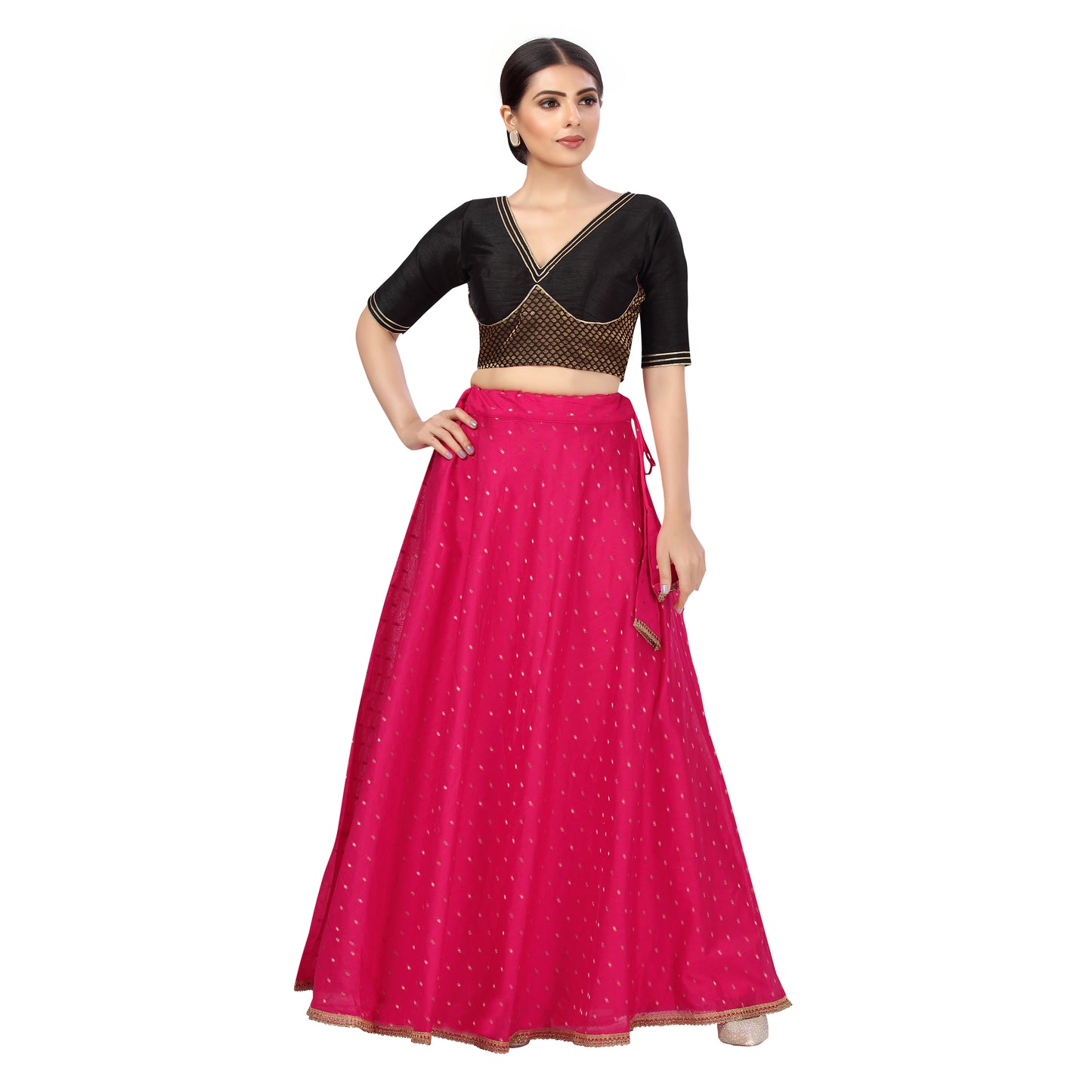 Women's Polyester Chanderi Silk Skirt Lehenga (2456 - Pink)