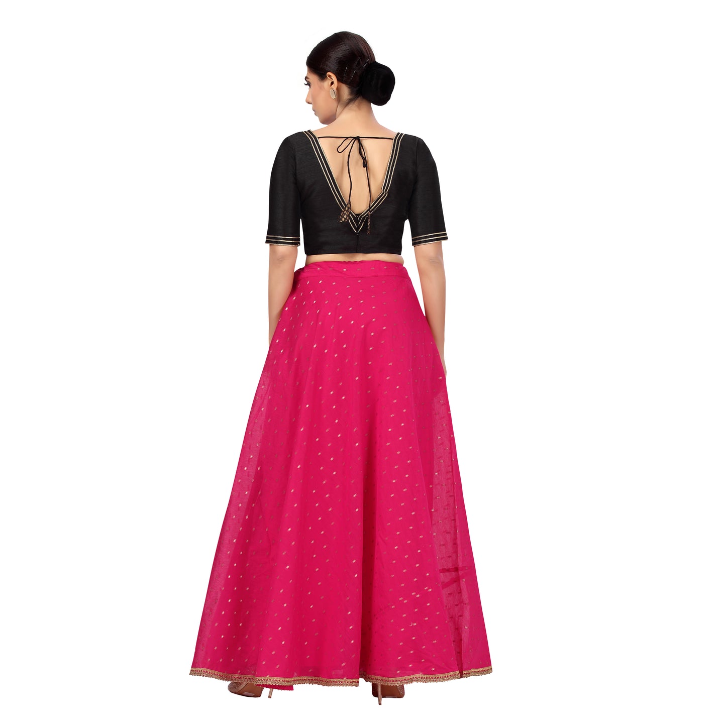 Women's Polyester Chanderi Silk Skirt Lehenga (2456 - Pink)