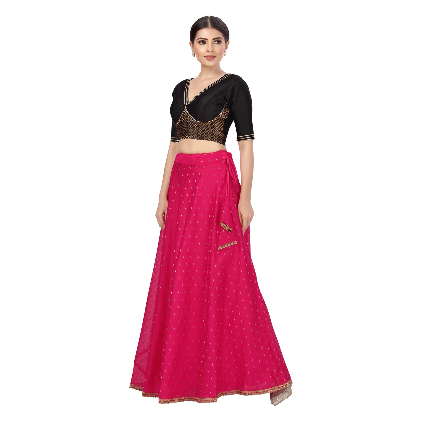 Women's Polyester Chanderi Silk Skirt Lehenga (2456 - Pink)